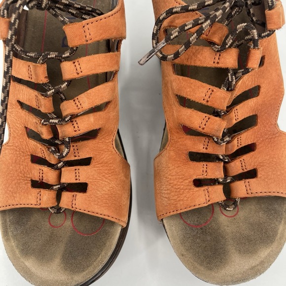 Bionica Women's Ghillie Sirus Wedge Leather Sandals Size 9.5 Orange Cognac - Picture 3 of 12